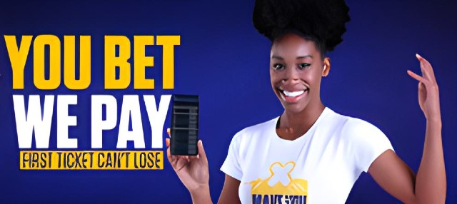 first bet promo with a black woman in white shirt holding a mobile phone